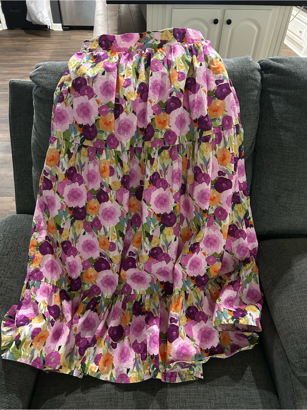 Floral Tiered Maxi Skirt - Purple & Pink Floral